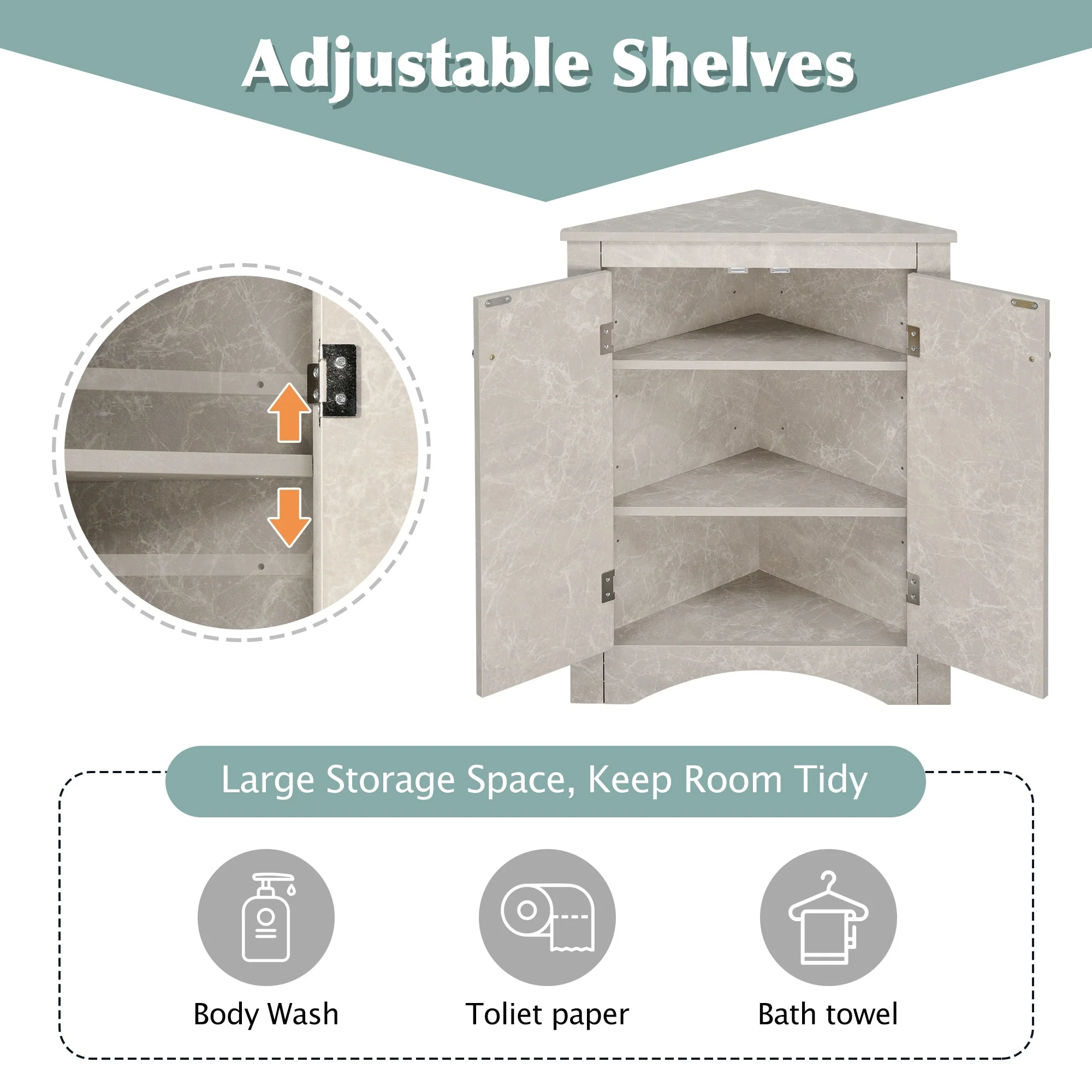 17.2 in. W x 17.2 in. D Triangle Bathroom Storage Cabinet with Adjustable Shelves