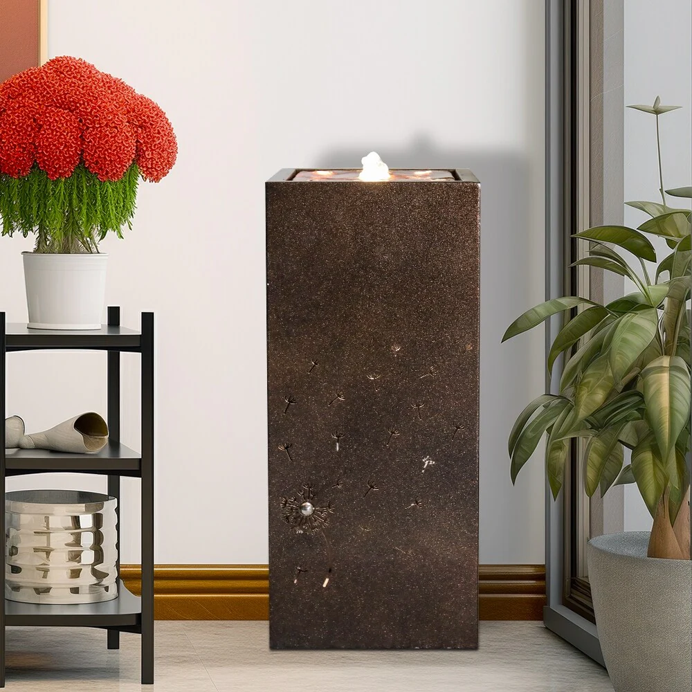 23.6in Indoor Water Fountain w/LED Lights Waterfall Feature for Home