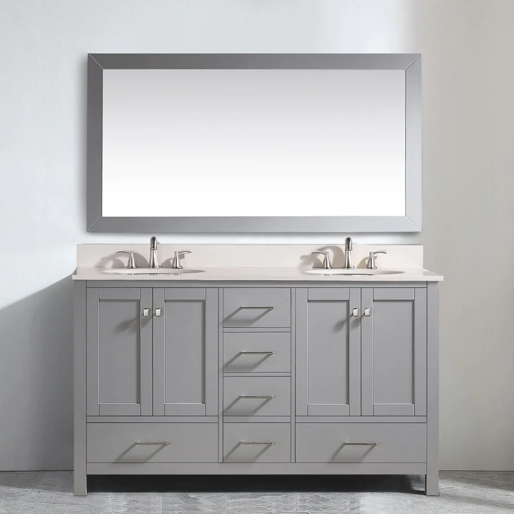 BATHLET 60 inch Quartz Countertop Double Sink Bathroom Vanity Set
