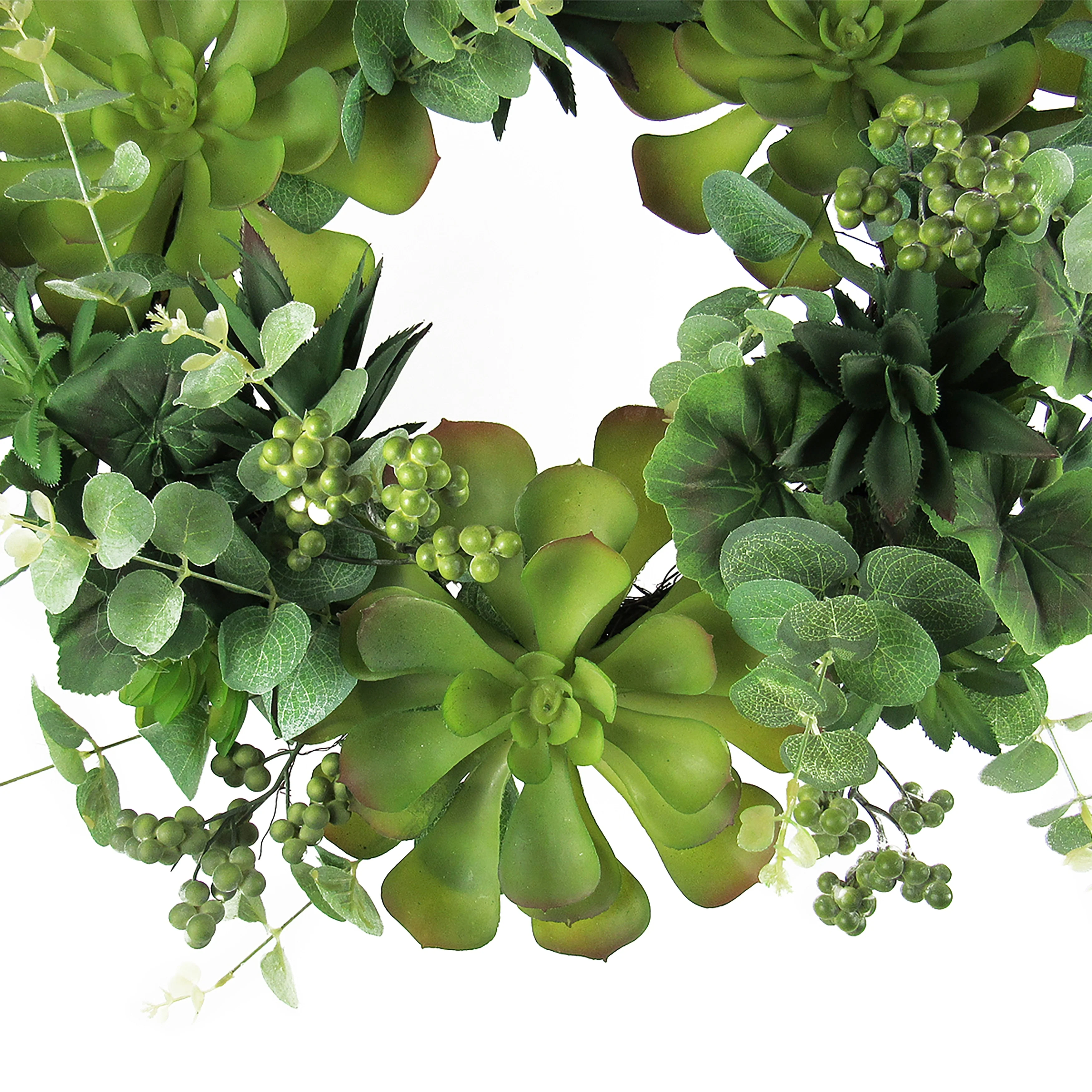 Large Artificial Mixed Eucalyptus Succulent Greenery Wreath with Berries 18in
