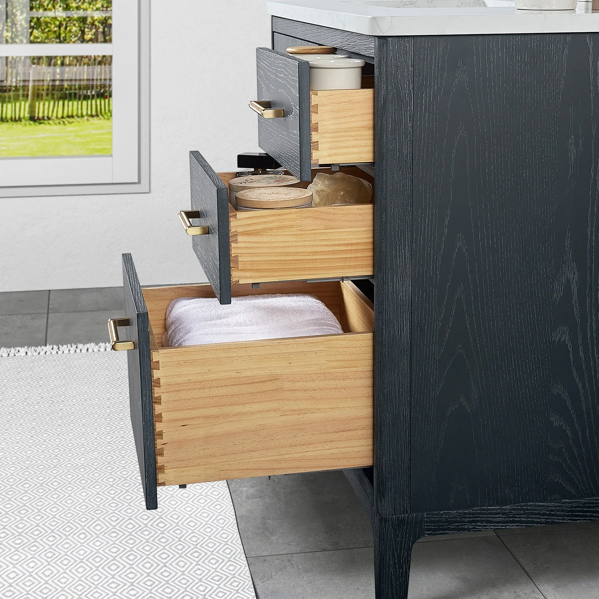 Gara Single Bath Vanity with Composite Stone Top and Mirror