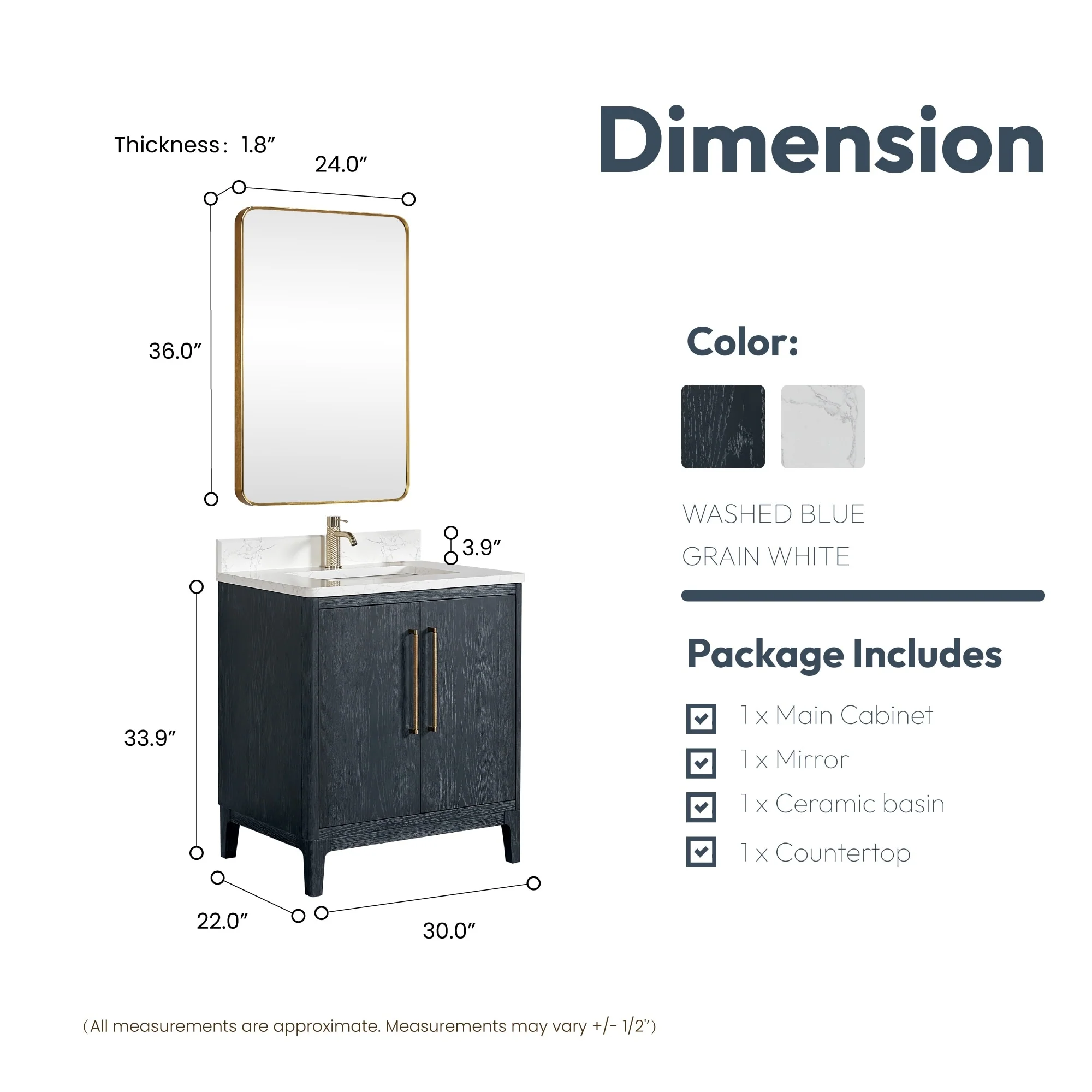Gara Single Bath Vanity with Composite Stone Top and Mirror