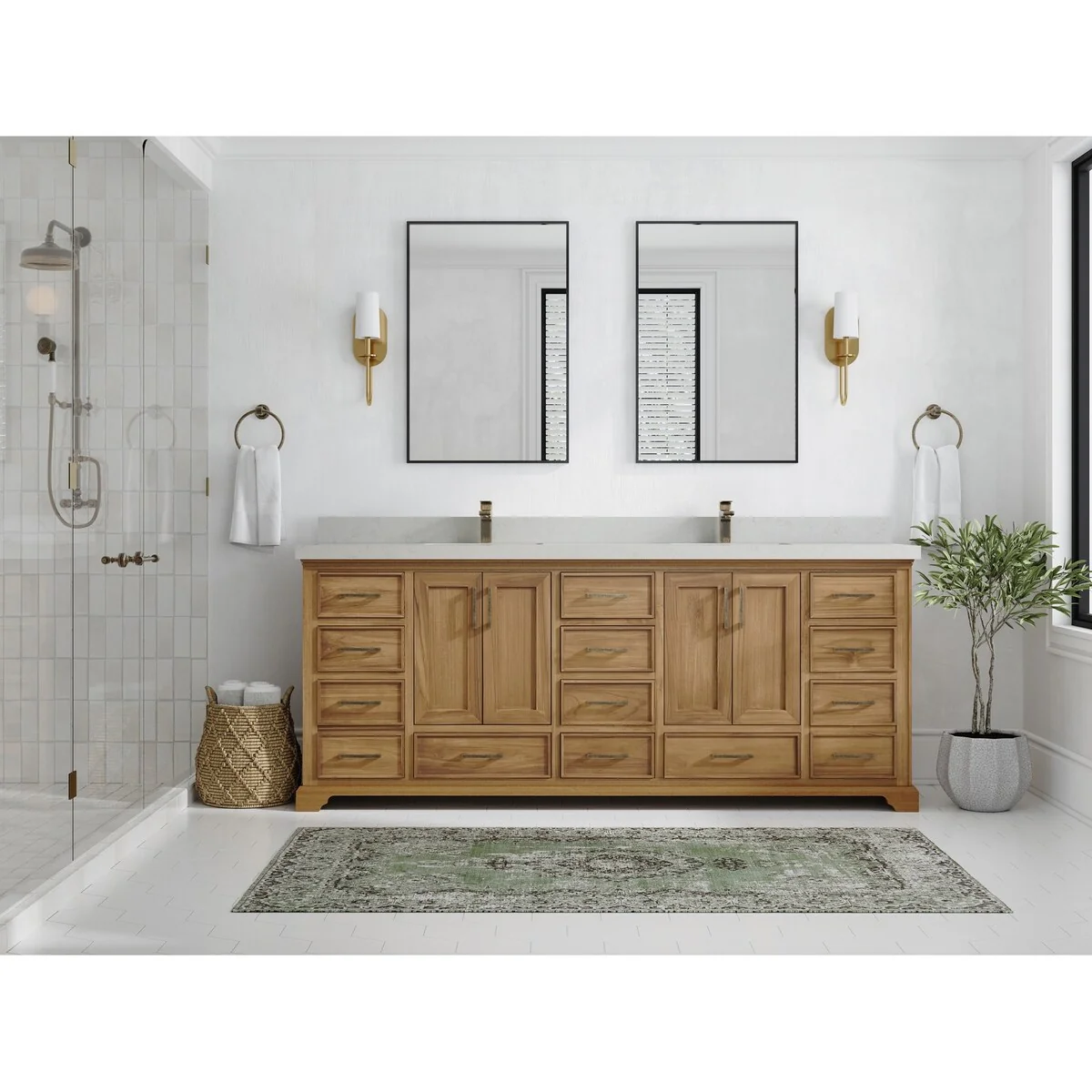 Willow Collections 84 in. W x 22 in. D Charlotte Teak Double Sink Bathroom Solid Teak Vanity with Countertop