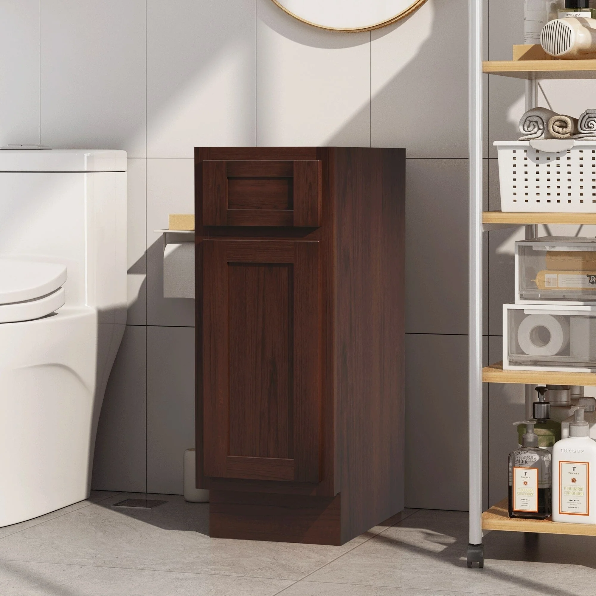Vanity Art 12 Inch Bathroom Vanity Base Cabinet Single Right Offset Solid Wood Small Bathroom Storage Floor Cabinet