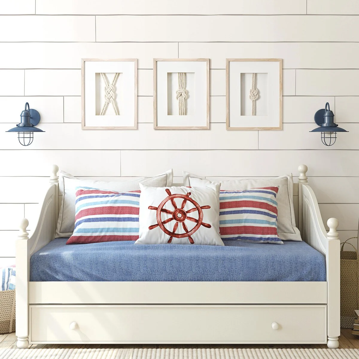 American Art Decor Naut Shore Framed Nautical Knots Wall Decor in Natural 3-piece set