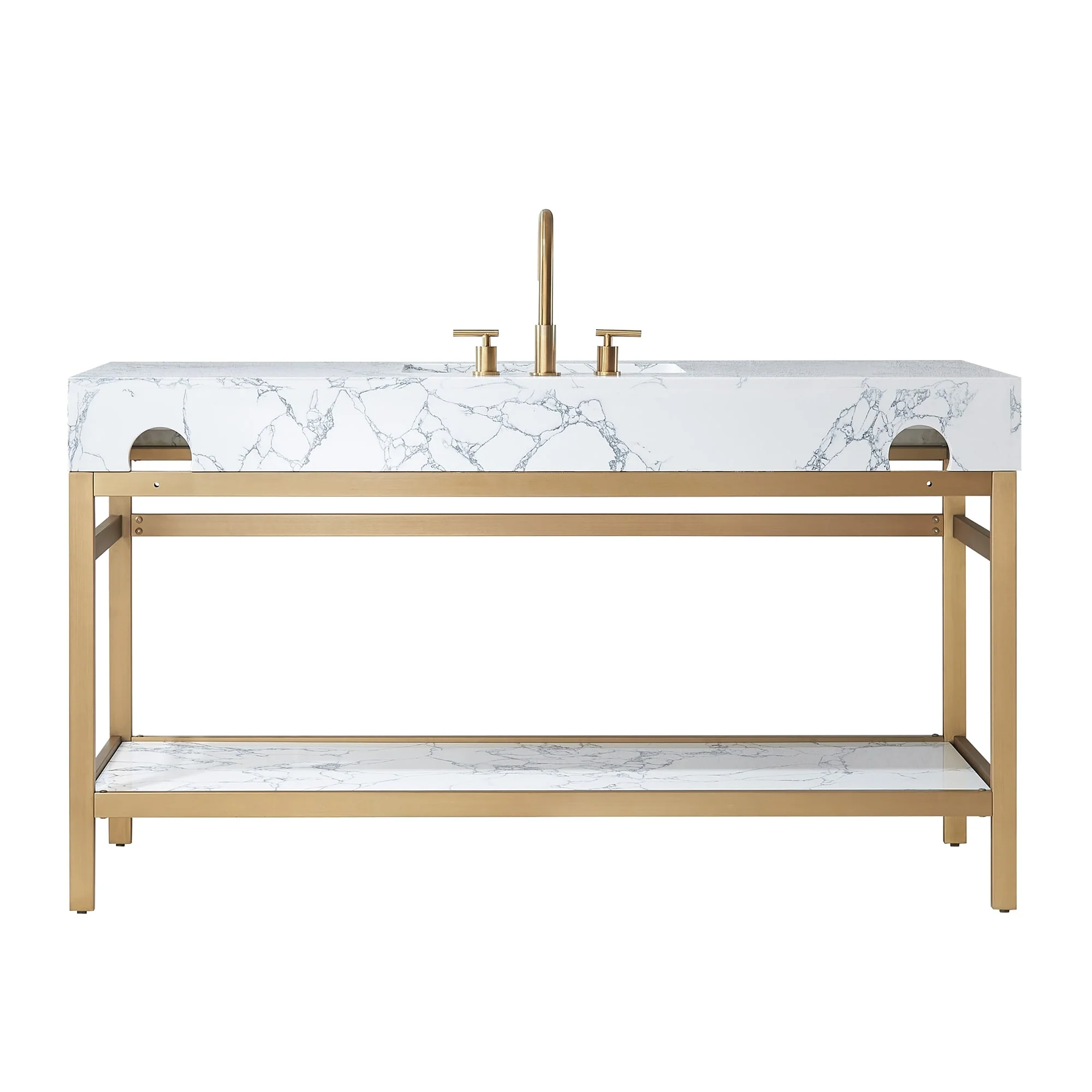 Ecija Bath Vanity, Metal Support with Composite Stone Top, no Mirror