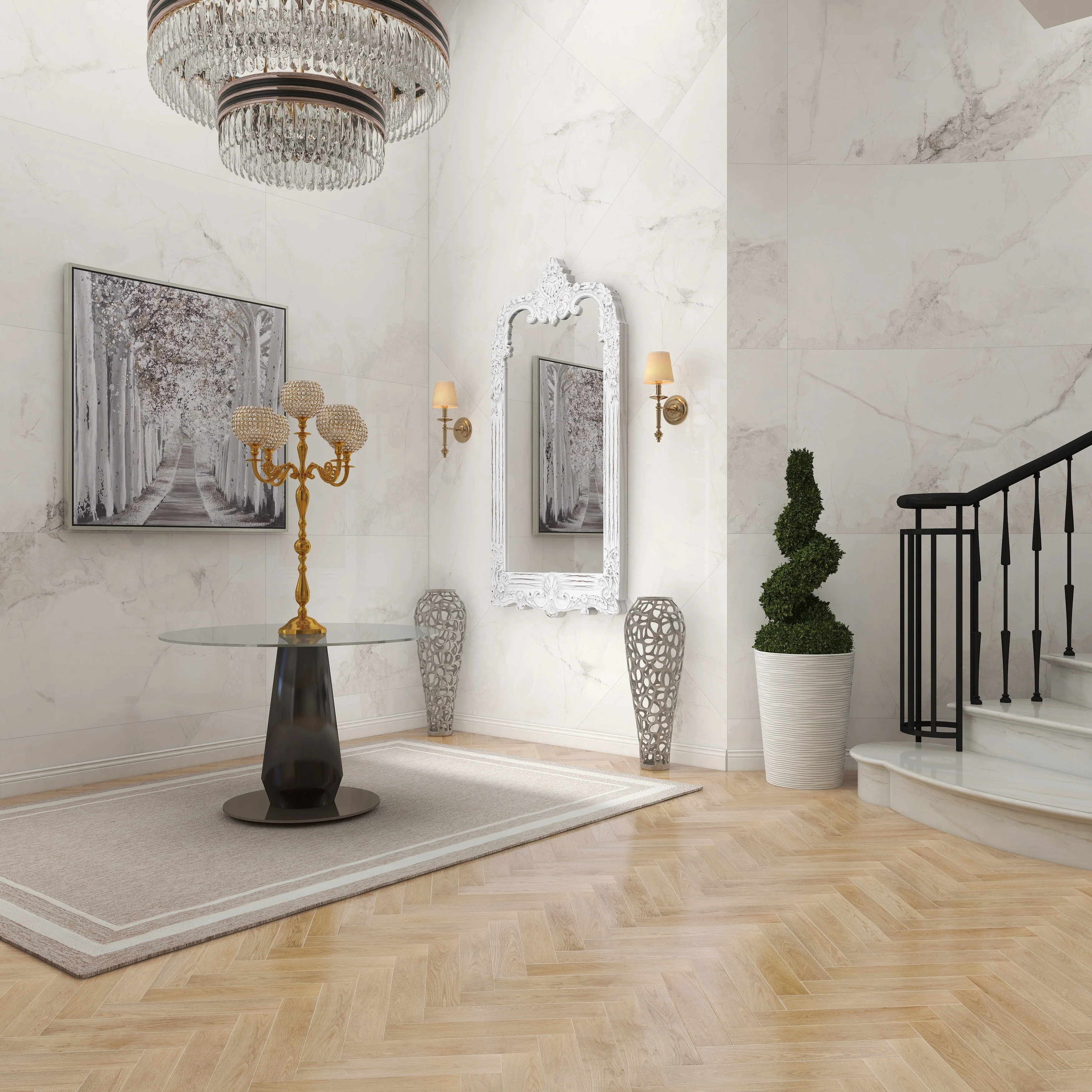 Gold Aluminum Metal Candelabra - 24 x 24 x 40