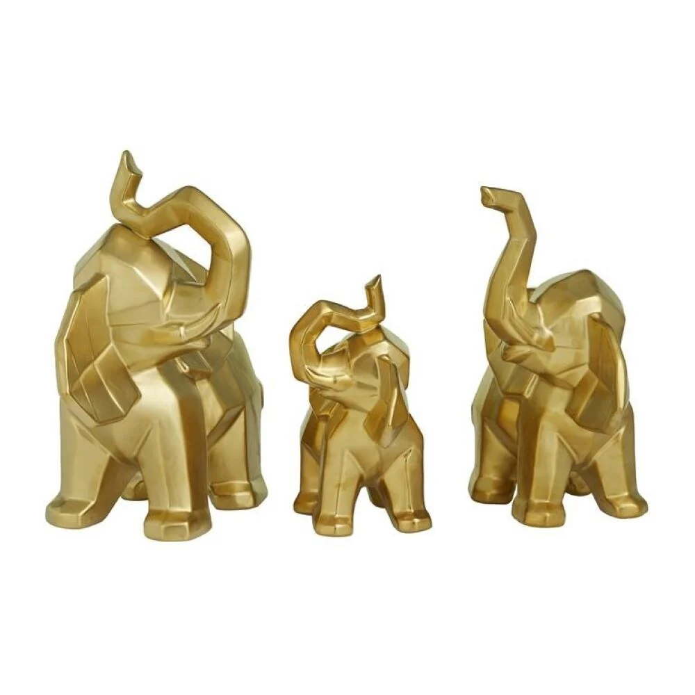 Standing Luck And Wisdom Elephant Trio Collectible Statue Figurine