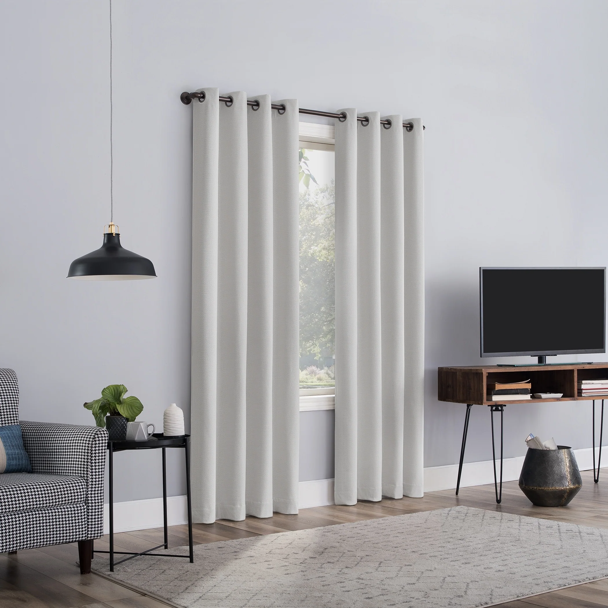 Sun Zero Channing Grid Texture Draft Shield Fleece Insulated Total Blackout Grommet Curtain Panel, Single Panel