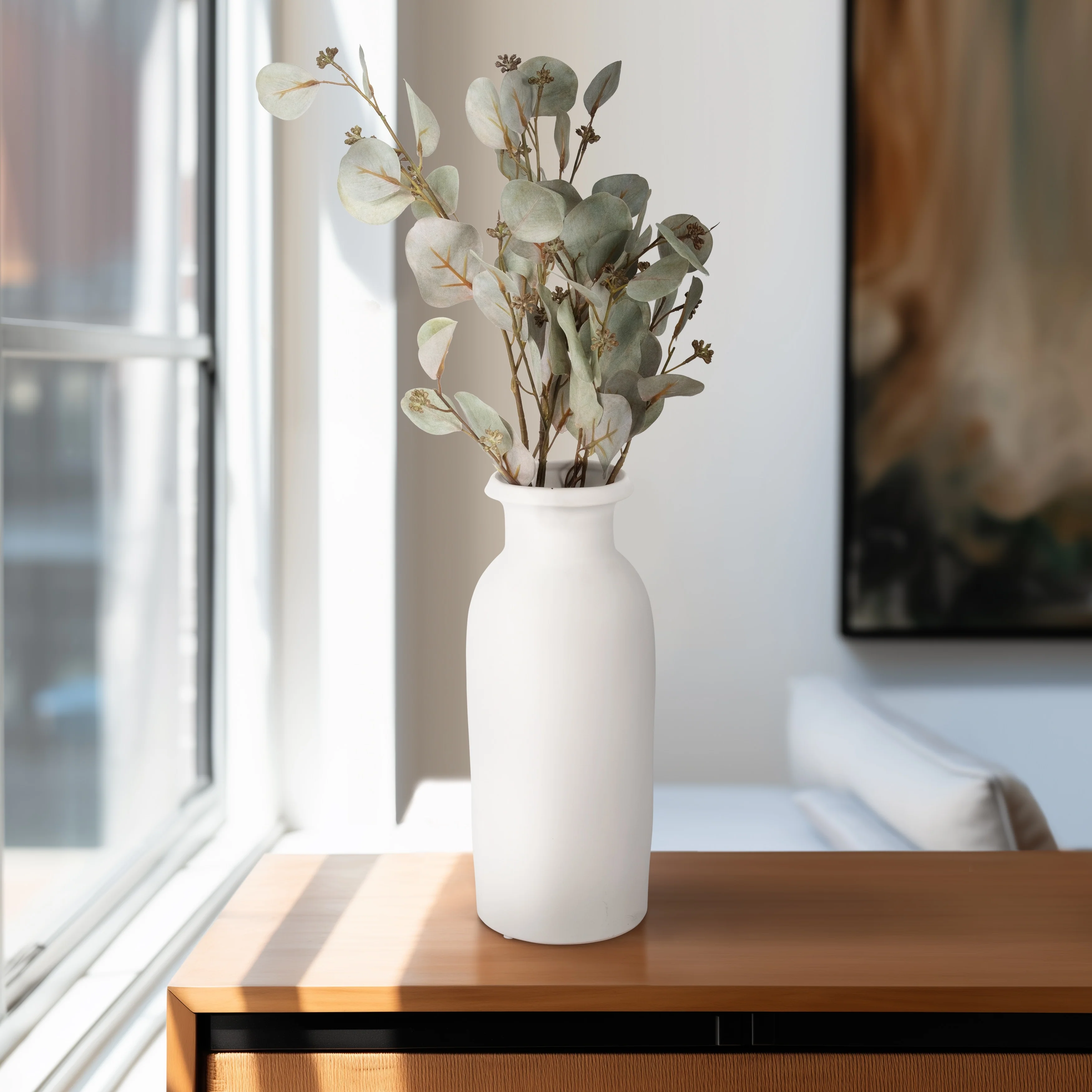 Sagebrook Home White Solid Color Ceramic Tall Slim Vase