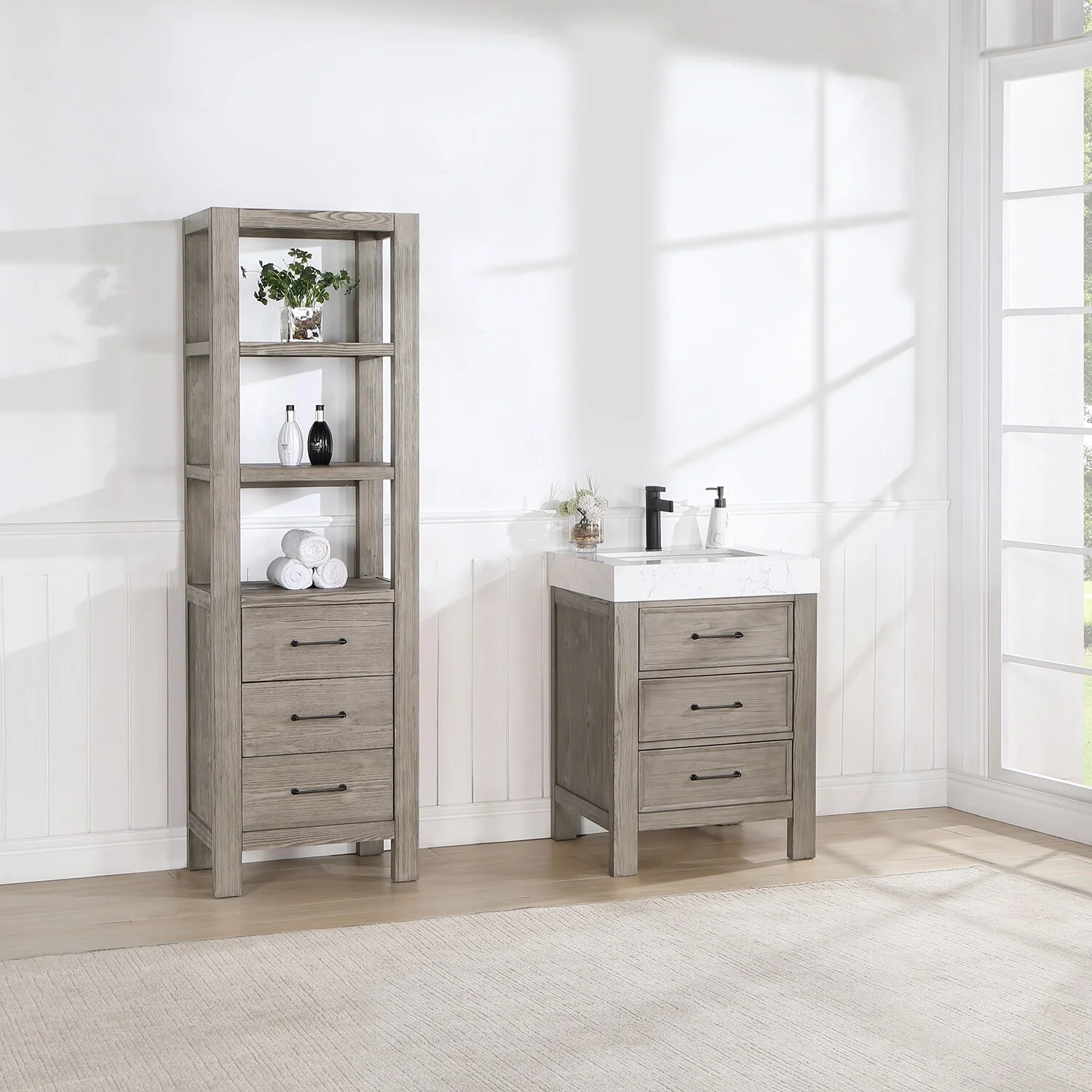 Leon 24 in. Single Bathroom Vanity with Composite Stone Top