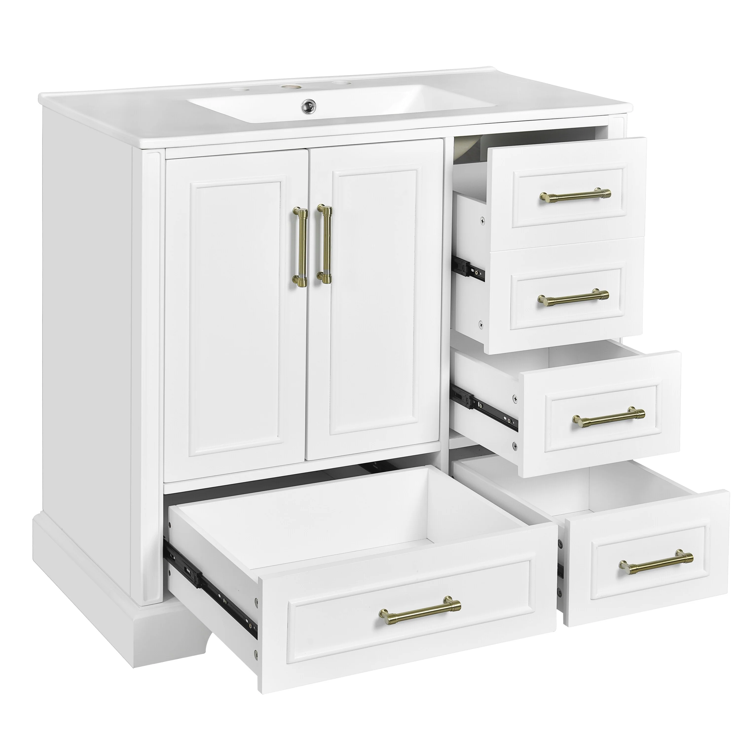 Bathroom Vanity with Resin Sink, Bathroom Vanity Set with 4 Drawers, Bathroom Storage Cabinet with 2 Soft Close Doors