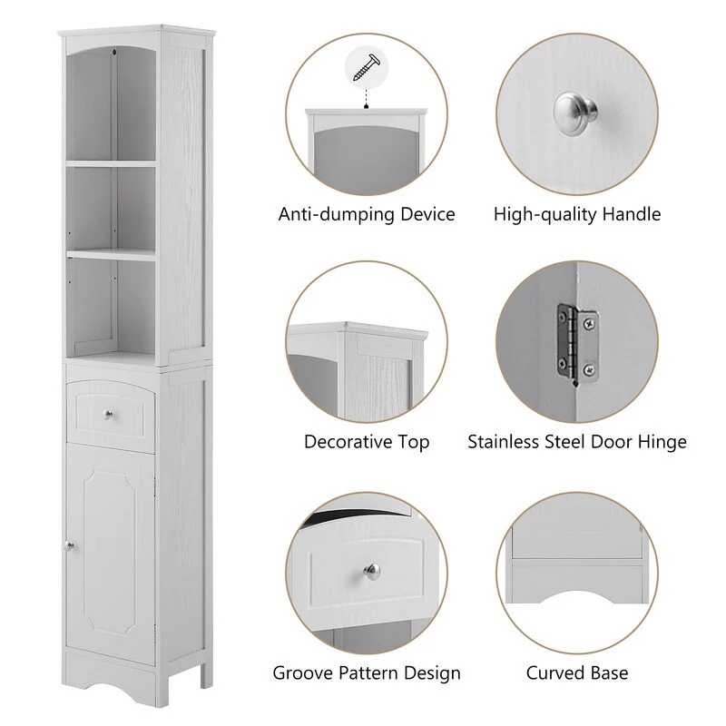 72'' Bathroom Tall Cabinet with Drawer and 5 Adjustable Shelves