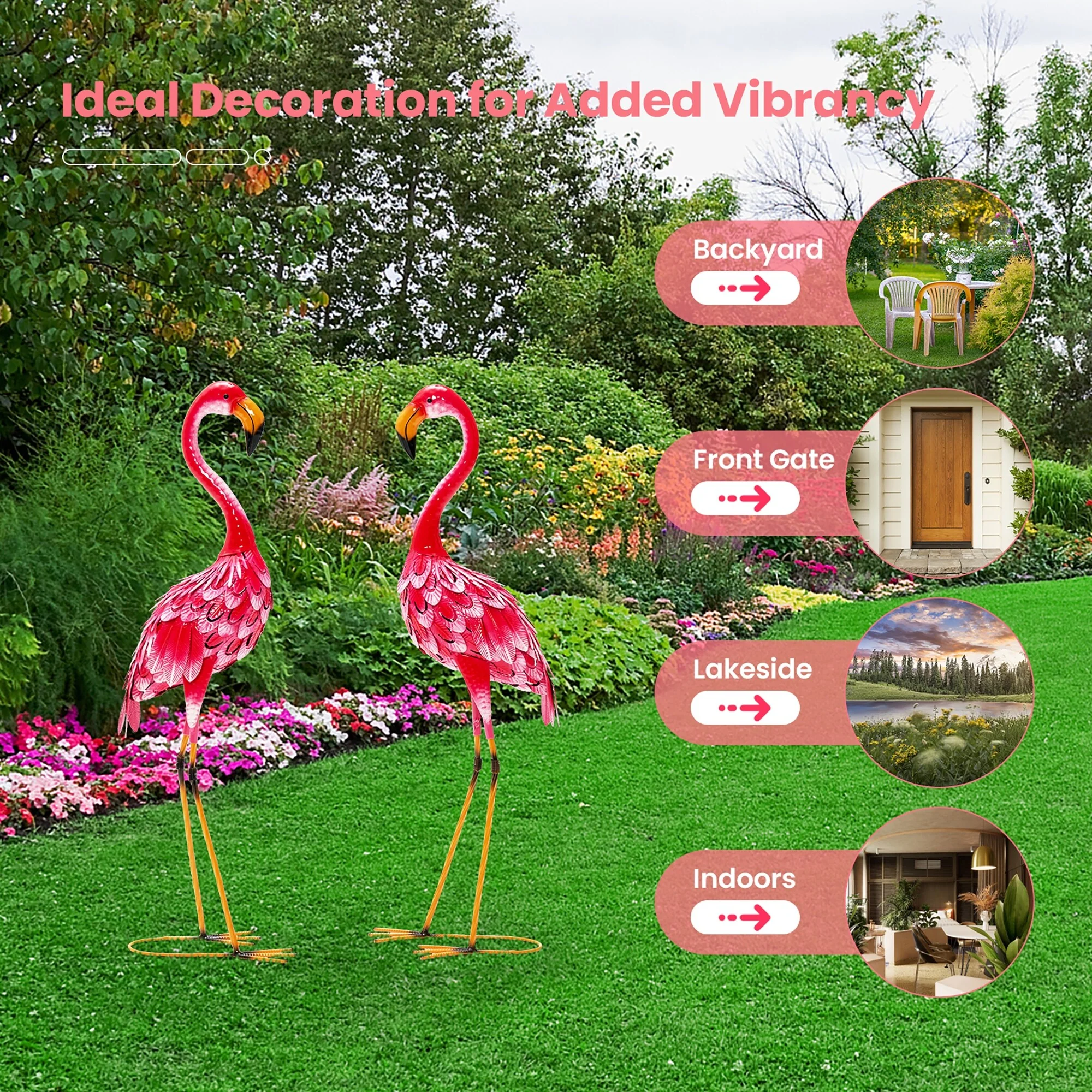 Costway 2-Piece Metal Crane/Flamingo Garden Statue Sculpture Set