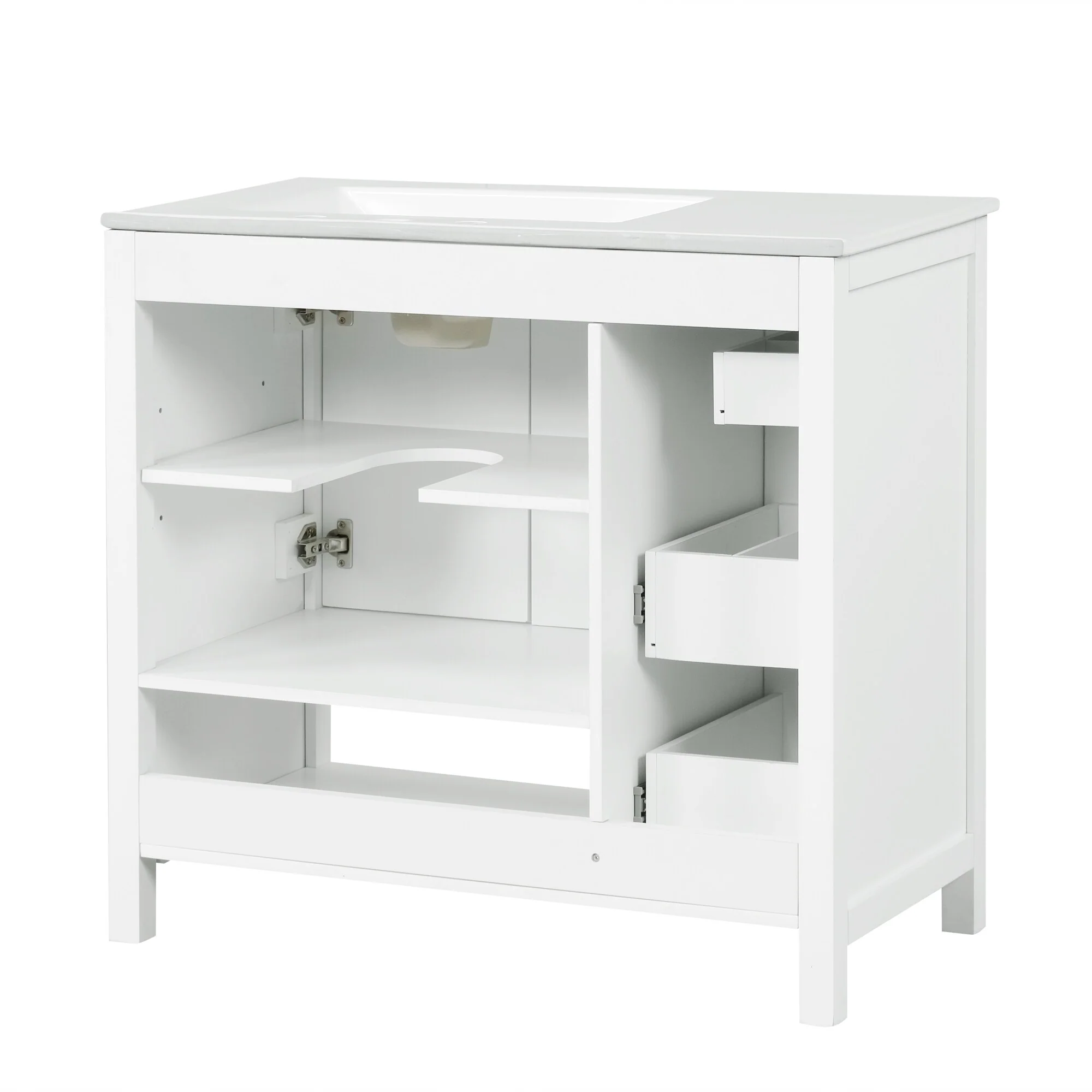 Bathroom Vanity with Ceramic Sink, Bathroom Storage Cabinet with 2 Drawers, Bathroom Vanity with 1 Tip-Out Drawer and 1 Door