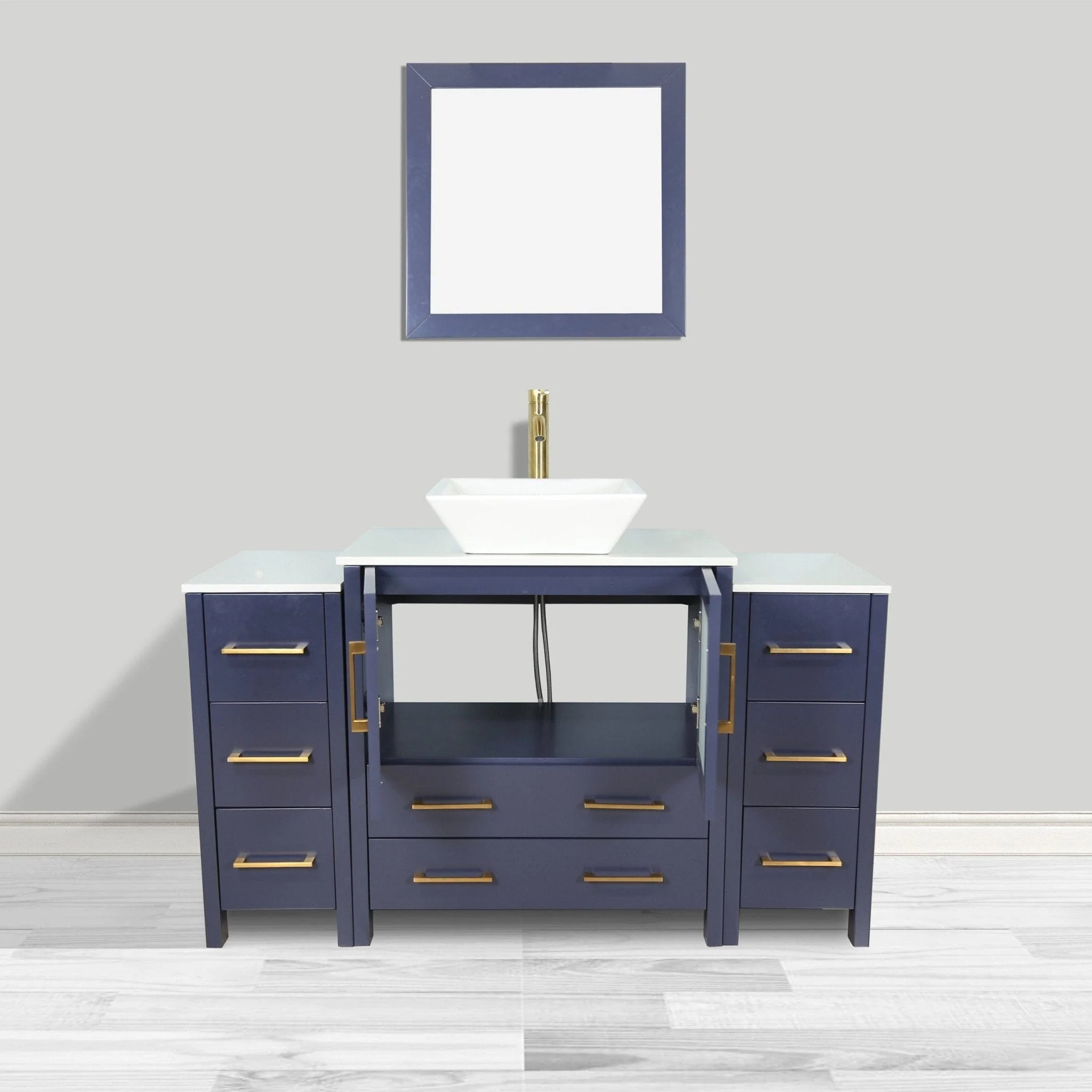 Vanity Art 54-inch Single Sink Bathroom Vanity Set with Engineered Marble Top and Free Mirror - 54 x 18.5 x 36 Inches