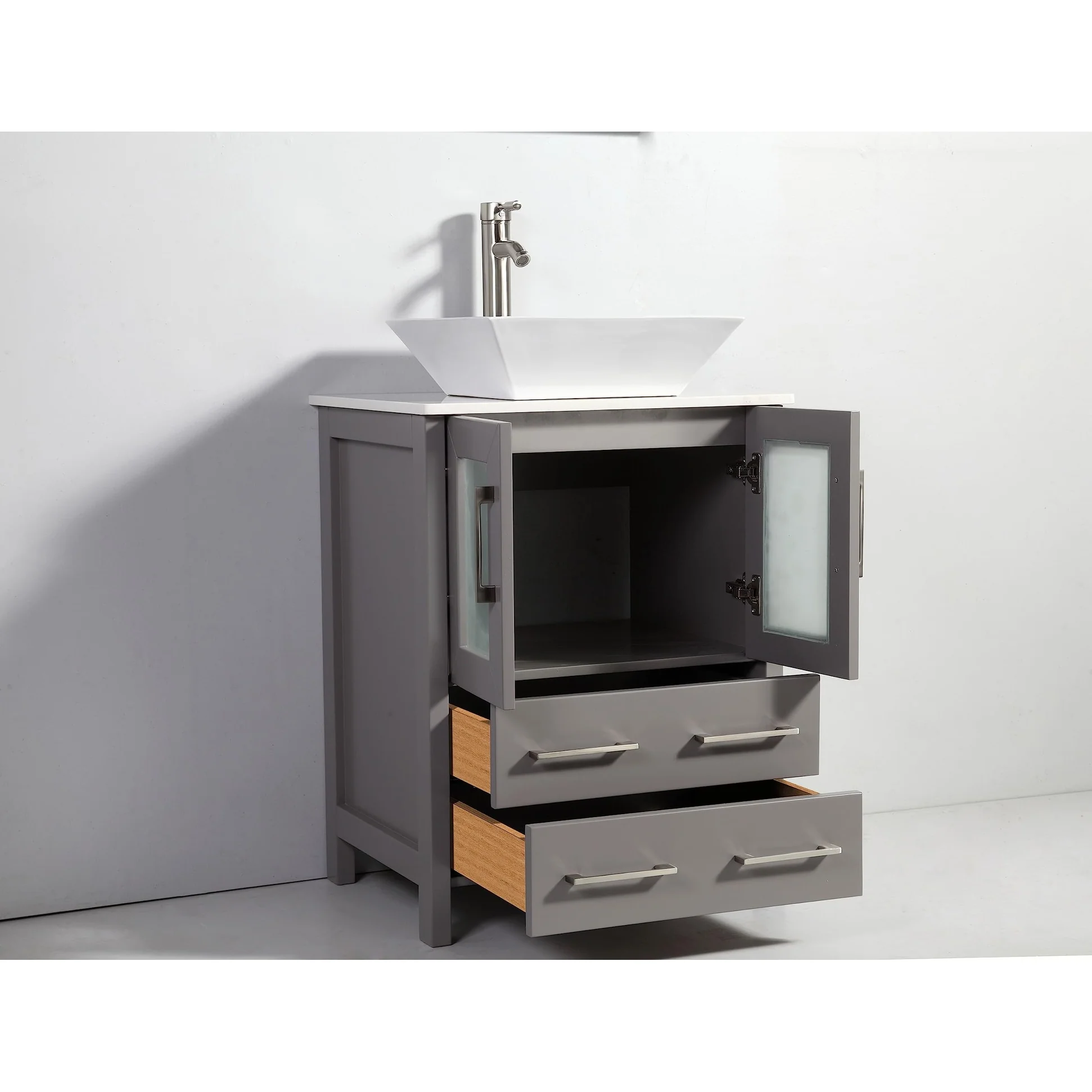 Vanity Art 84-Inch Double Sink Bathroom Vanity Set with Engineered Marble Top and Free Mirror - 84 W X 18.5 D X 31.1 H