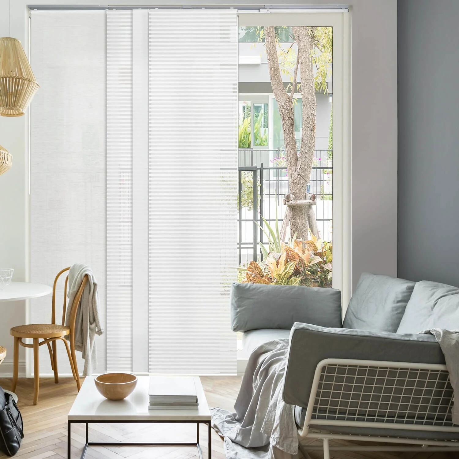 GoDear Design Natural Woven Adjustable Sliding Panel Track Blinds, Vertical Blinds, Cosmos Series, 45.8
