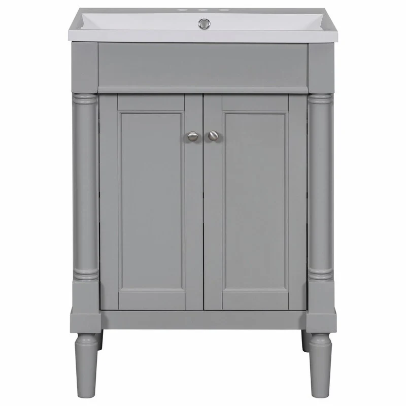 24'' Bathroom Vanity with Top Sink: Modern 2-Tier Storage Cabinet, Single Sink, Large Shelves