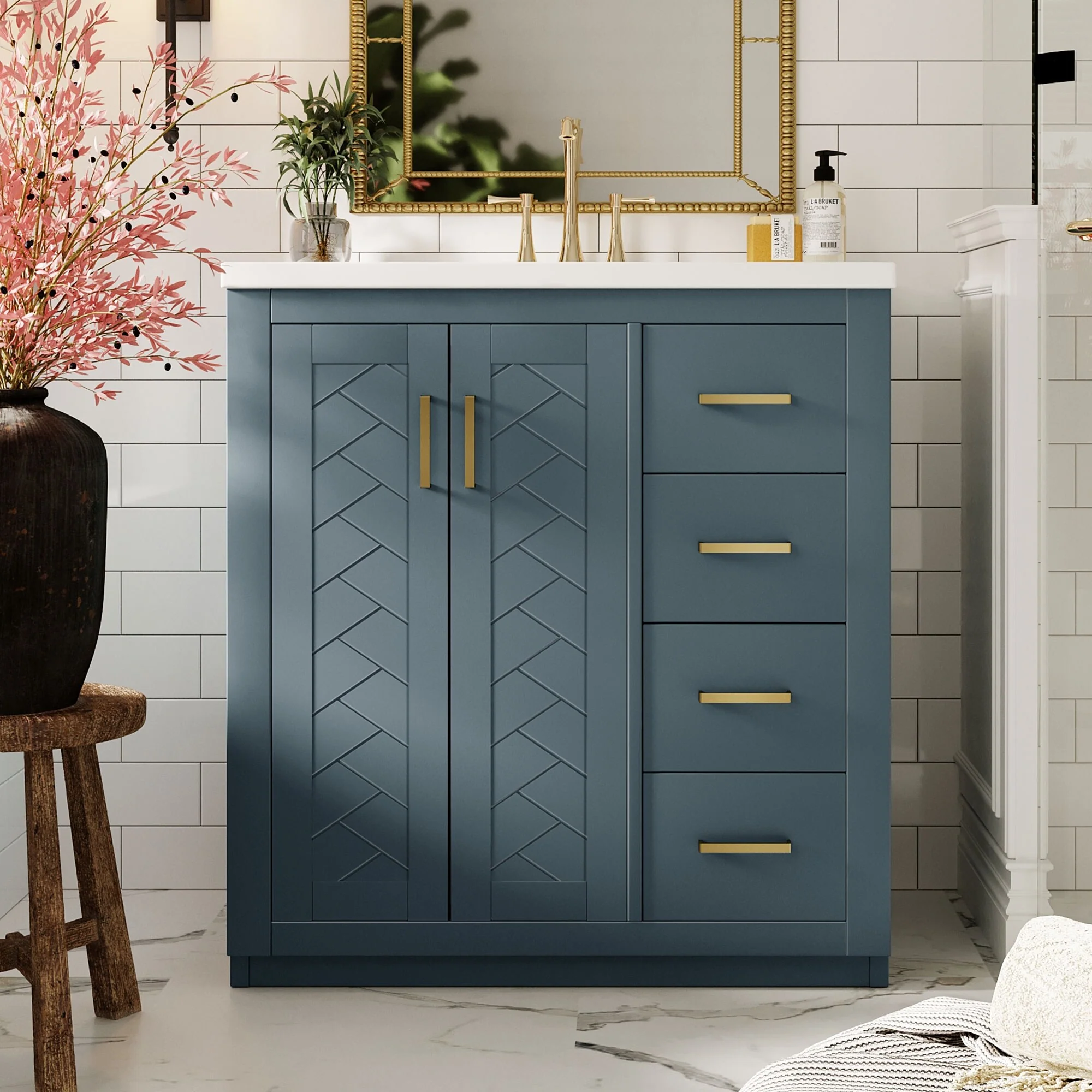 30'' Bathroom Vanity with Ceramic Sink Combo, Bathroom Storage Cabinet Vanity Set with 3 Drawers& Soft Closing Doors