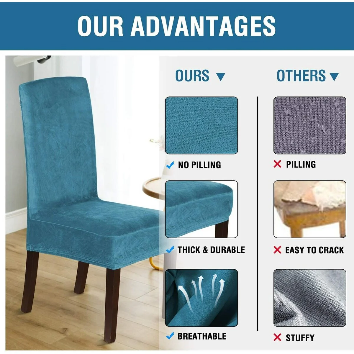 Enova Home Soft Thick Solid Velvet Fabric Stretchy Universal Dining Chair Slipcovers Set of 2