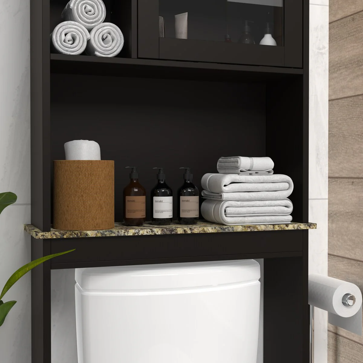 Modern Over The Toilet Space Saver Organization Wood Storage Cabinet for Home, Bathroom - Espresso