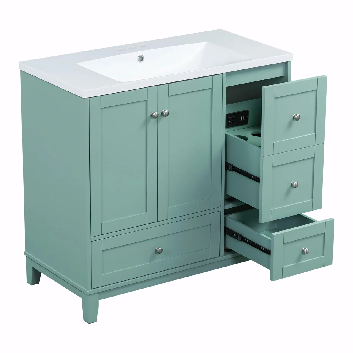 Modern 36-Inch Bathroom Vanity with Resin Sink and Ample Storage
