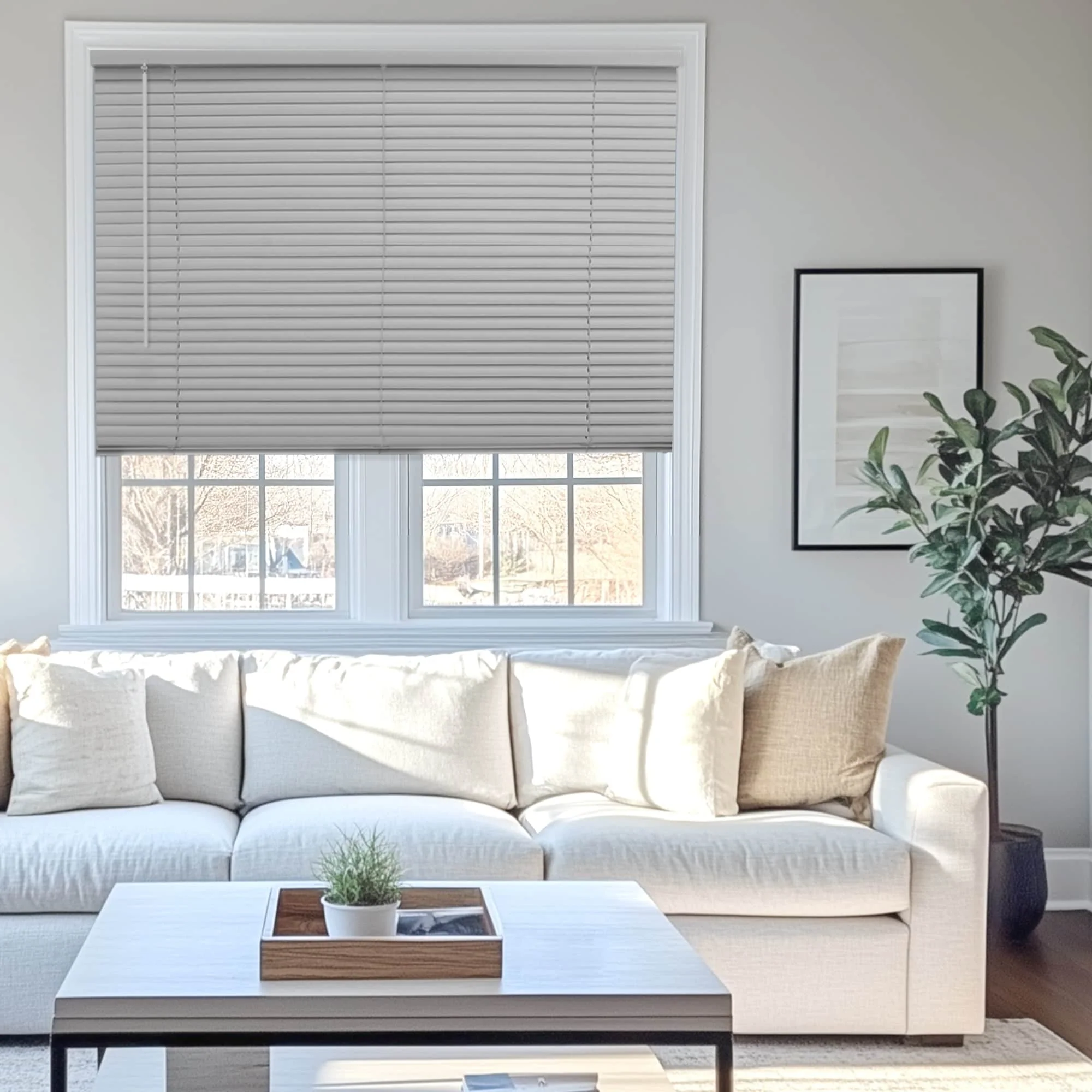 CHICOLOGY Cordless 1-Inch Vinyl Mini Blinds, Gloss Grey 60 Height
