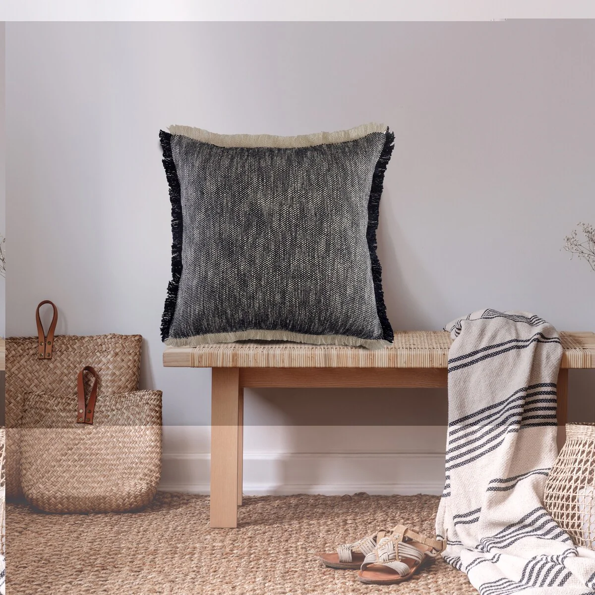 Sevita Blue Solid Cotton Throw Pillow, Set of 2