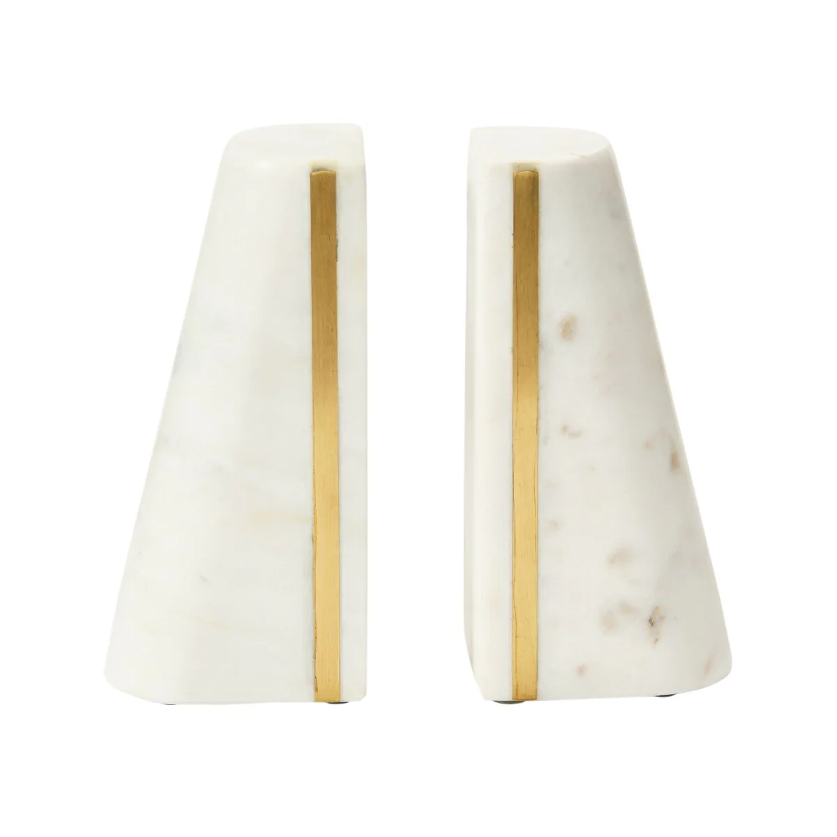 Geometric Marble Bookends with Brass Inlay