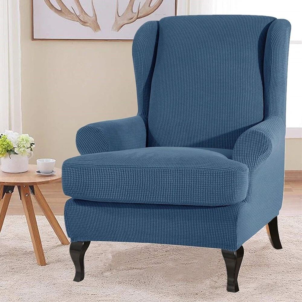 Enova Home Super Stretch Jacquard Spandex Fabric Wingchair Slipcover with Cushion Cover - N/A