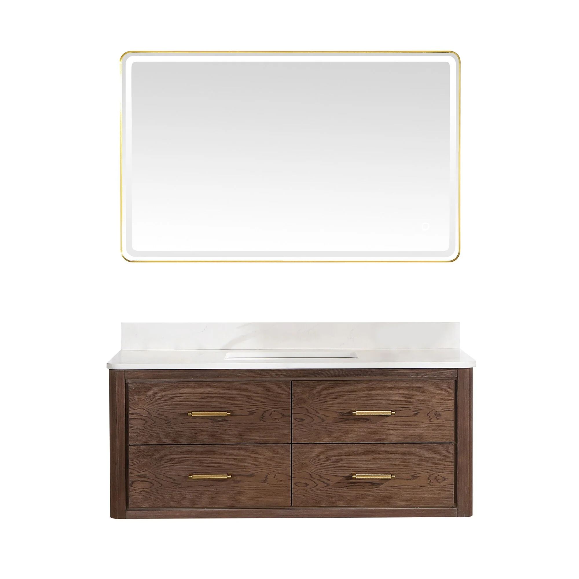 Cristo Floating Bath Vanity with White Quartz Stone Top and Mirror