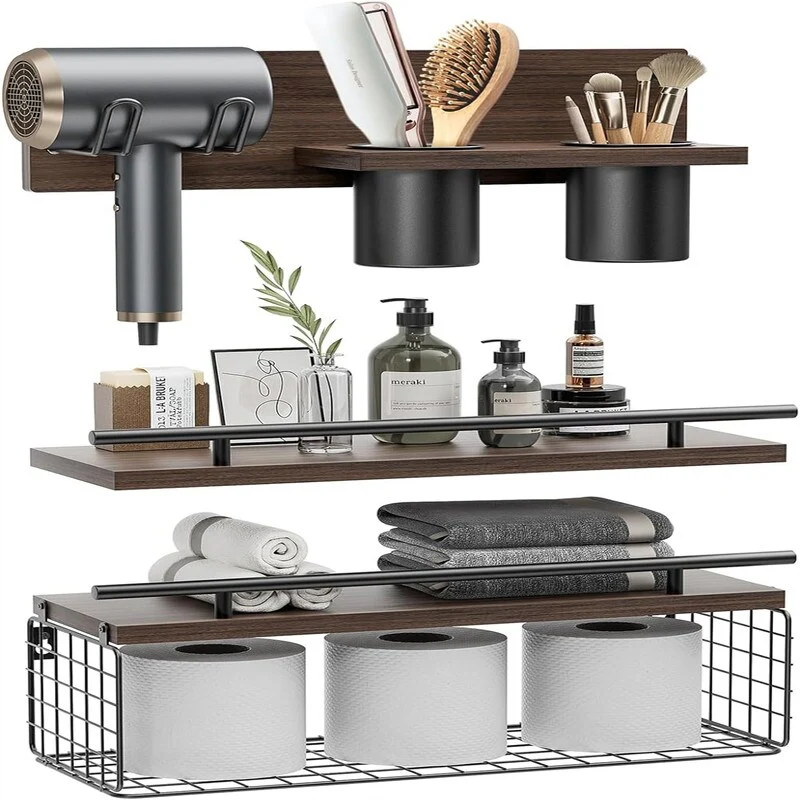 Floating Shelves with Hair Dryer Holder - 5.9