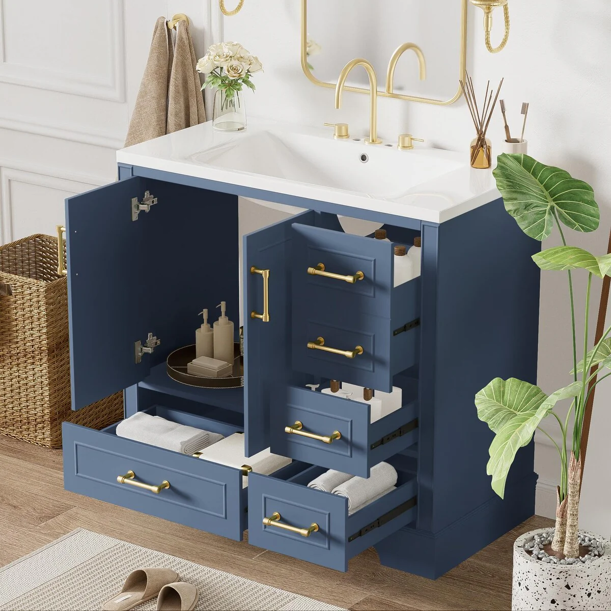 Bathroom Cabinet with Two Doors and Four Drawers