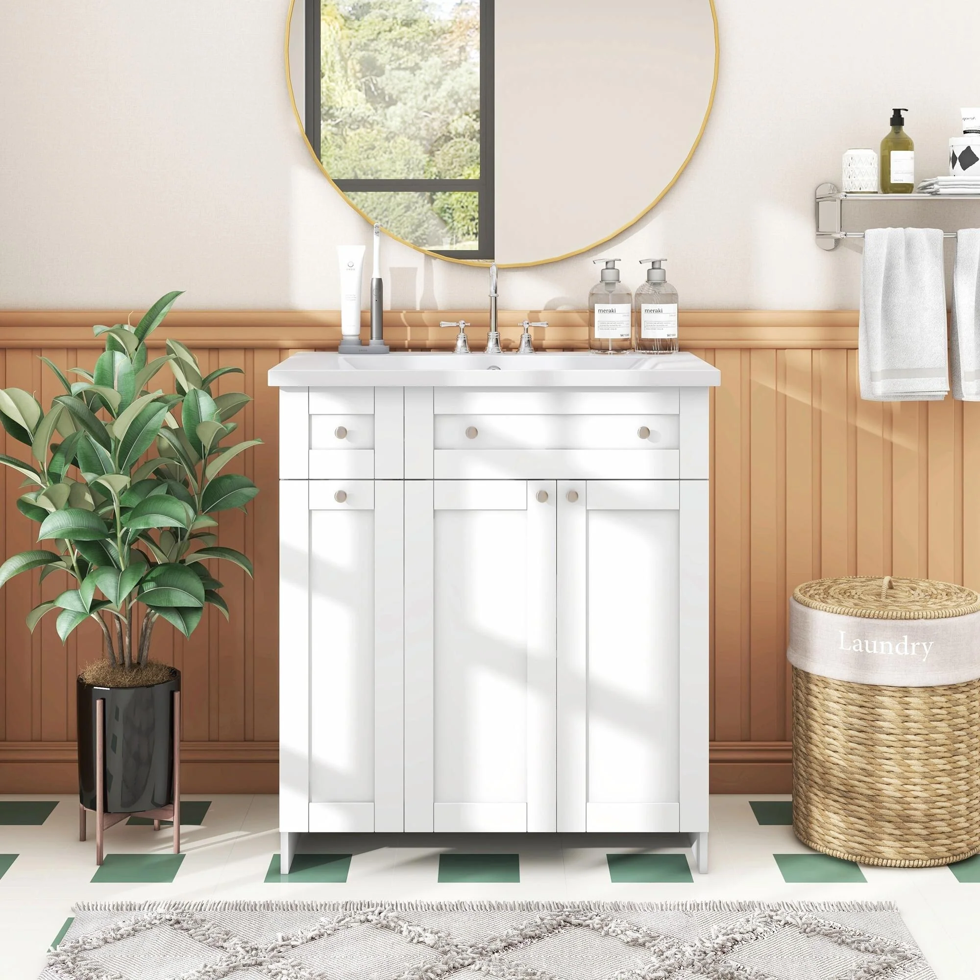 30-Inch Bathroom Vanity with Ceramic Sink Combo