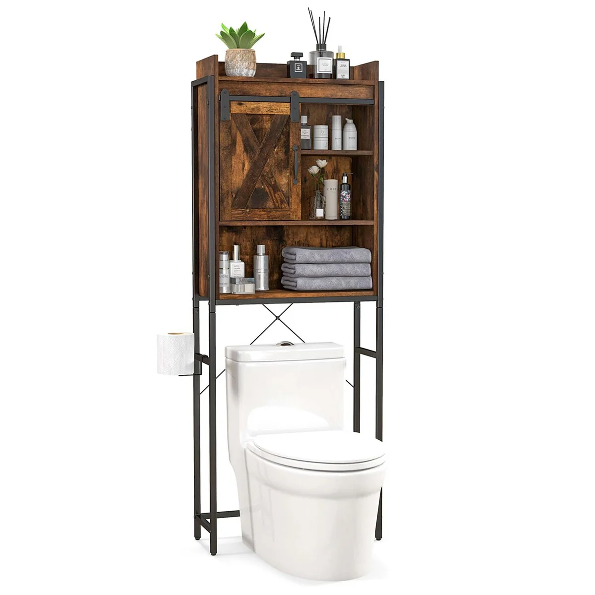 Over-The-Toilet Storage Cabinet Bathroom w/ Sliding Barn Door