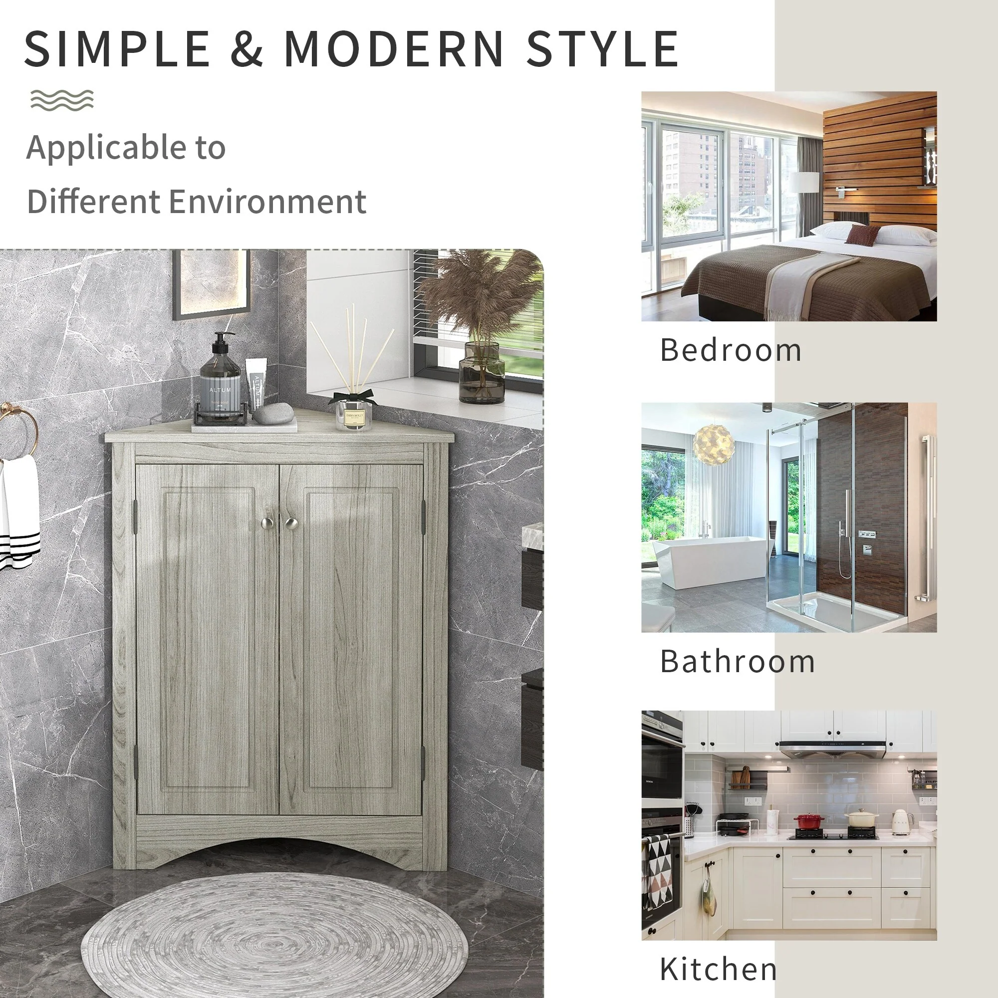 17.2 in. W x 17.2 in. D Triangle Bathroom Storage Cabinet with Adjustable Shelves