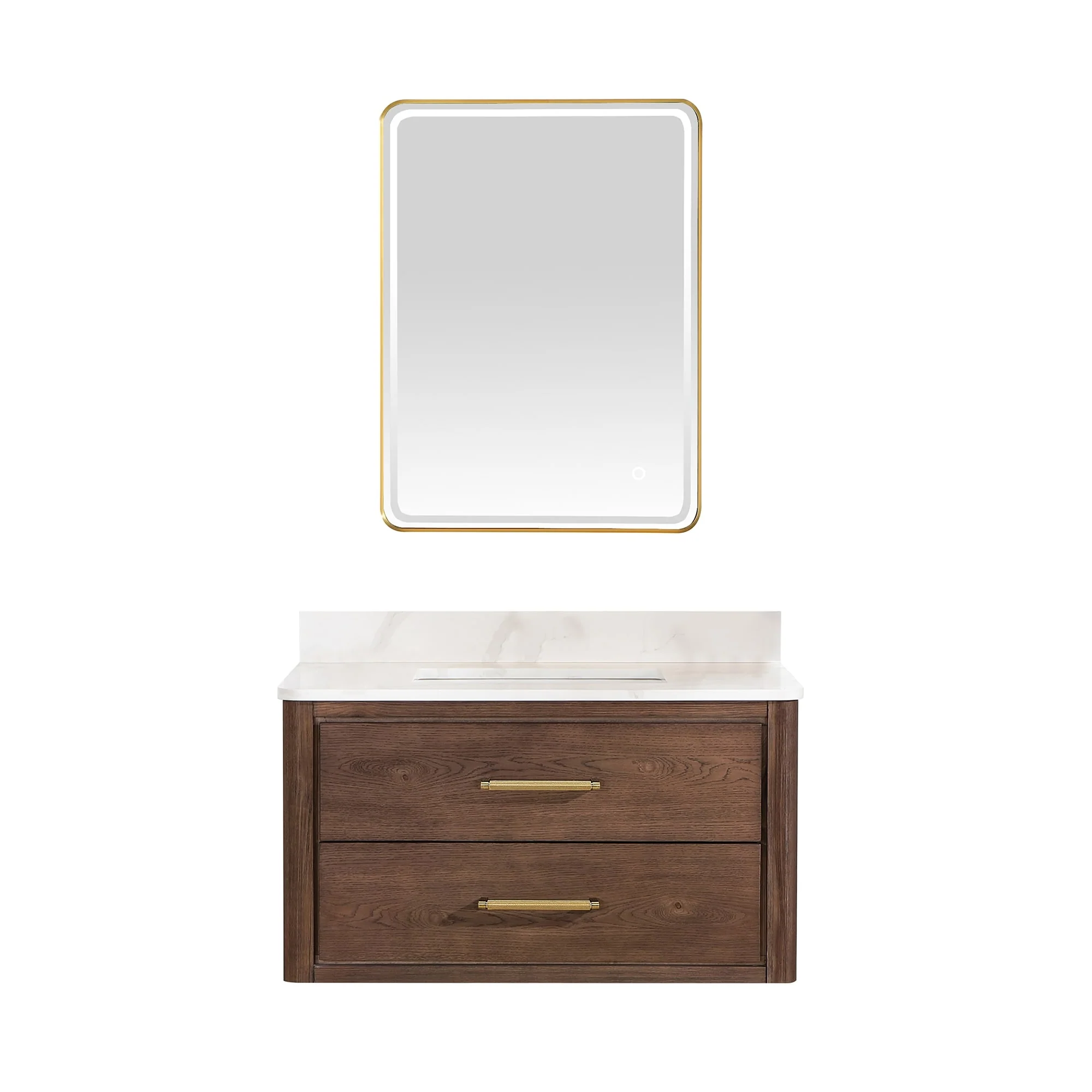 Cristo Floating Bath Vanity with White Quartz Stone Top and Mirror