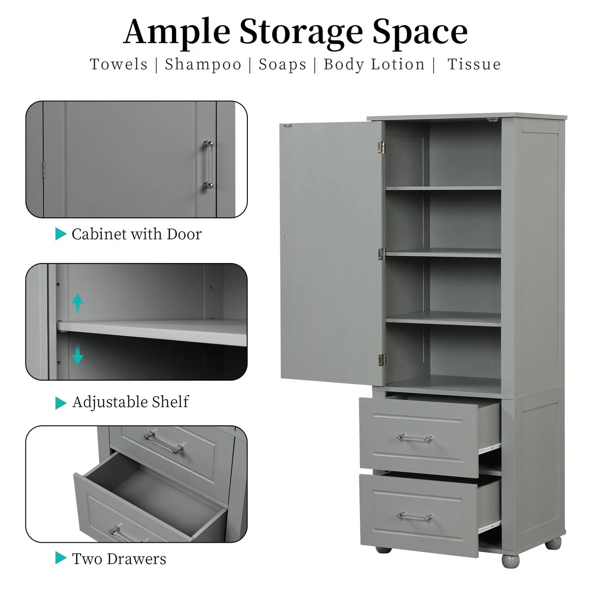 Tall Bathroom Storage Cabinet, Freestanding Storage Cabinet