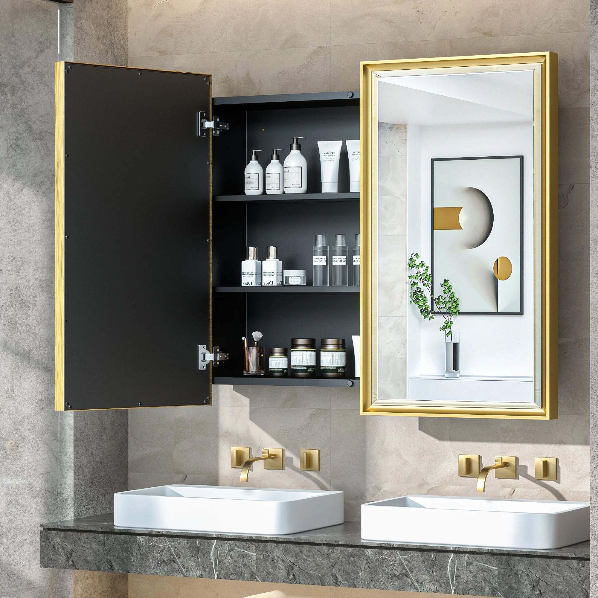 TokeShimi Medicine Cabinets for Bathroom with Mirror, Beveled Framed