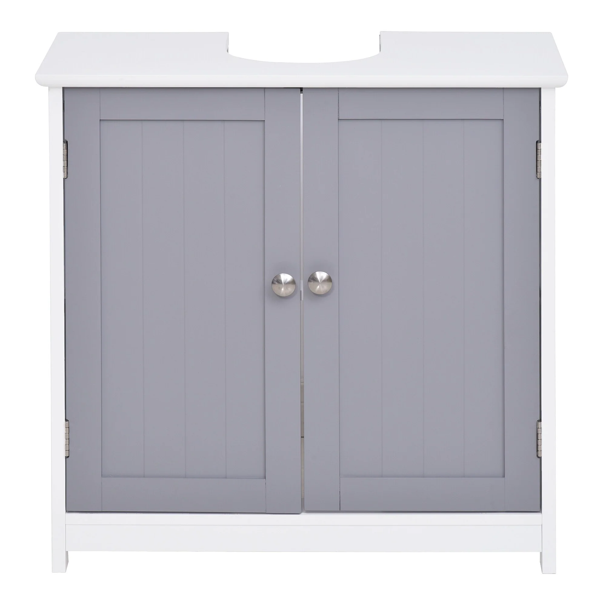 kleankin Vanity Base Cabinet, Under-Sink Bathroom Cabinet Storage with U-Shape Cut-Out, White and Grey