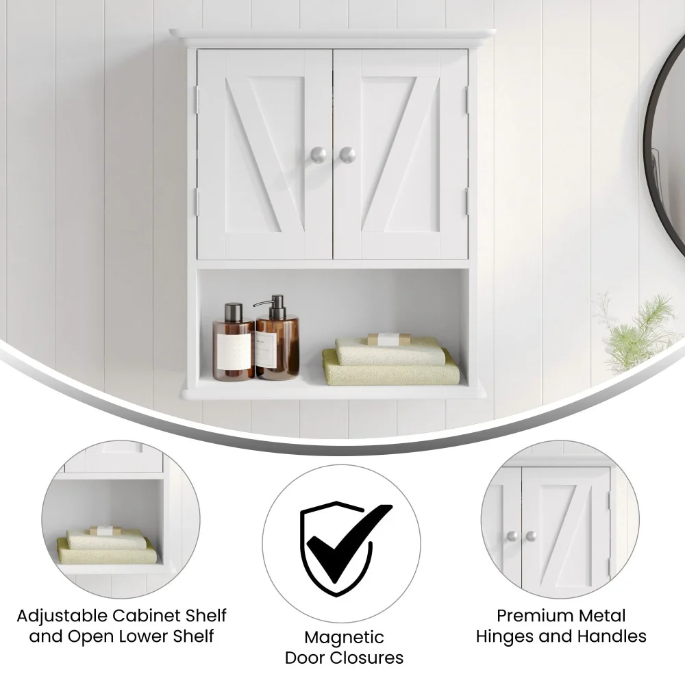 Farmhouse Wall Mount Medicine Cabinet with Adjustable Shelf and Dual Doors