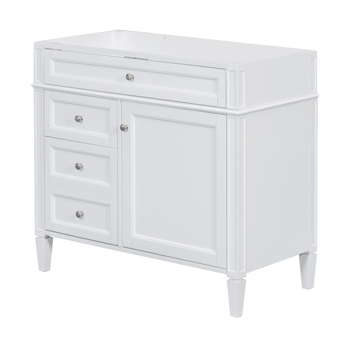 36'' Bathroom Vanity without Top Sink, Modern Bathroom Storage Cabinet with 2 Drawers and a Tip-out Drawer, Solid Wood Frame