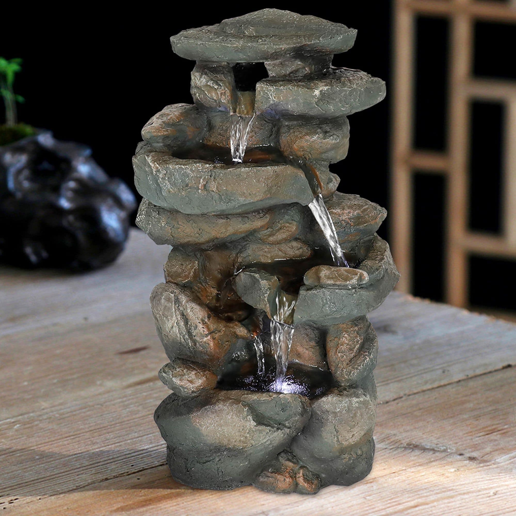 4 Tier Indoor Water Fountain Resin Rockery for Home Office