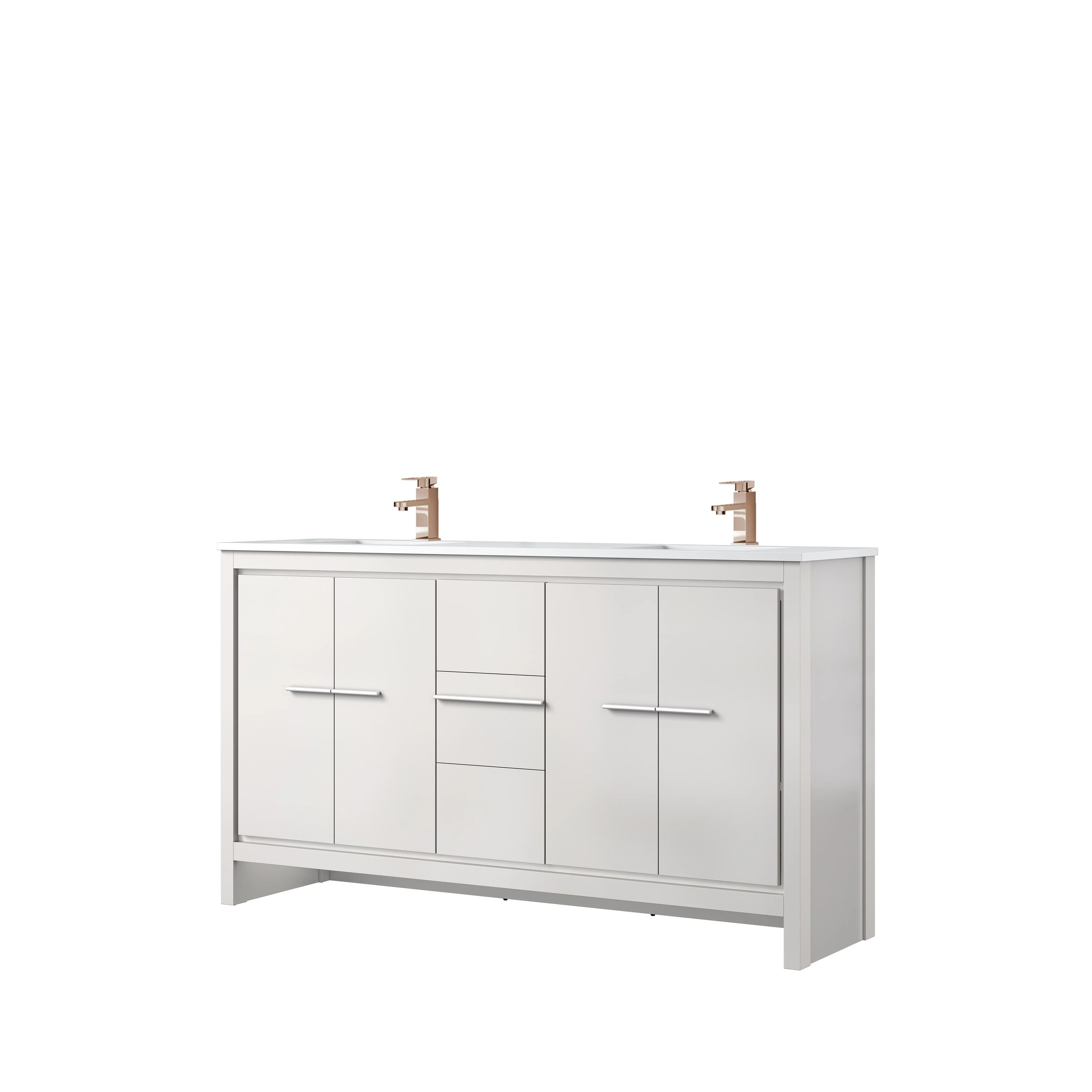 Lafarre Bath Vanity Cultured Marble Top, Sink and Rose Gold Faucet