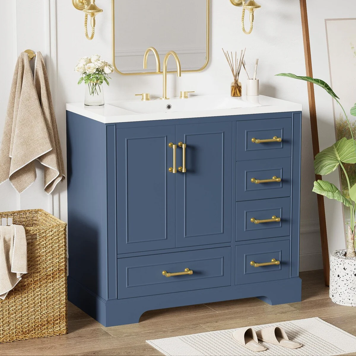 Bathroom Cabinet with Two Doors and Four Drawers
