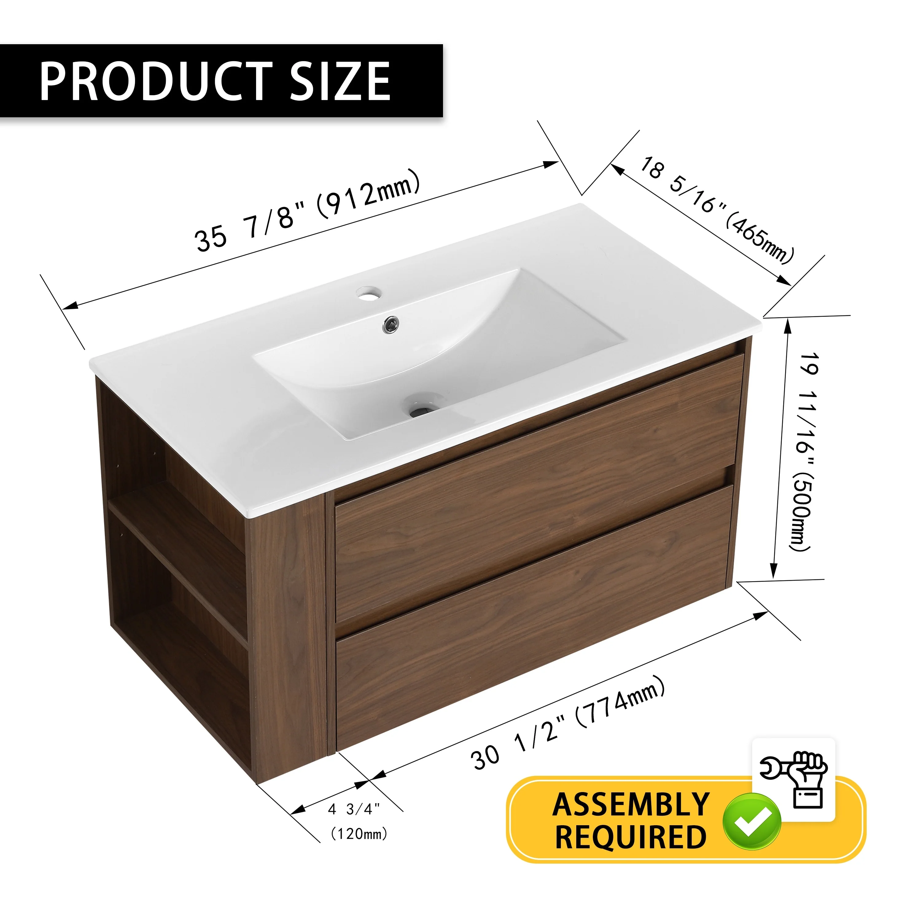 Beingnext 30''/36'' Single Sink Floating Bathroom Vanity with Soft Close Drawer and Adjustable Shelf