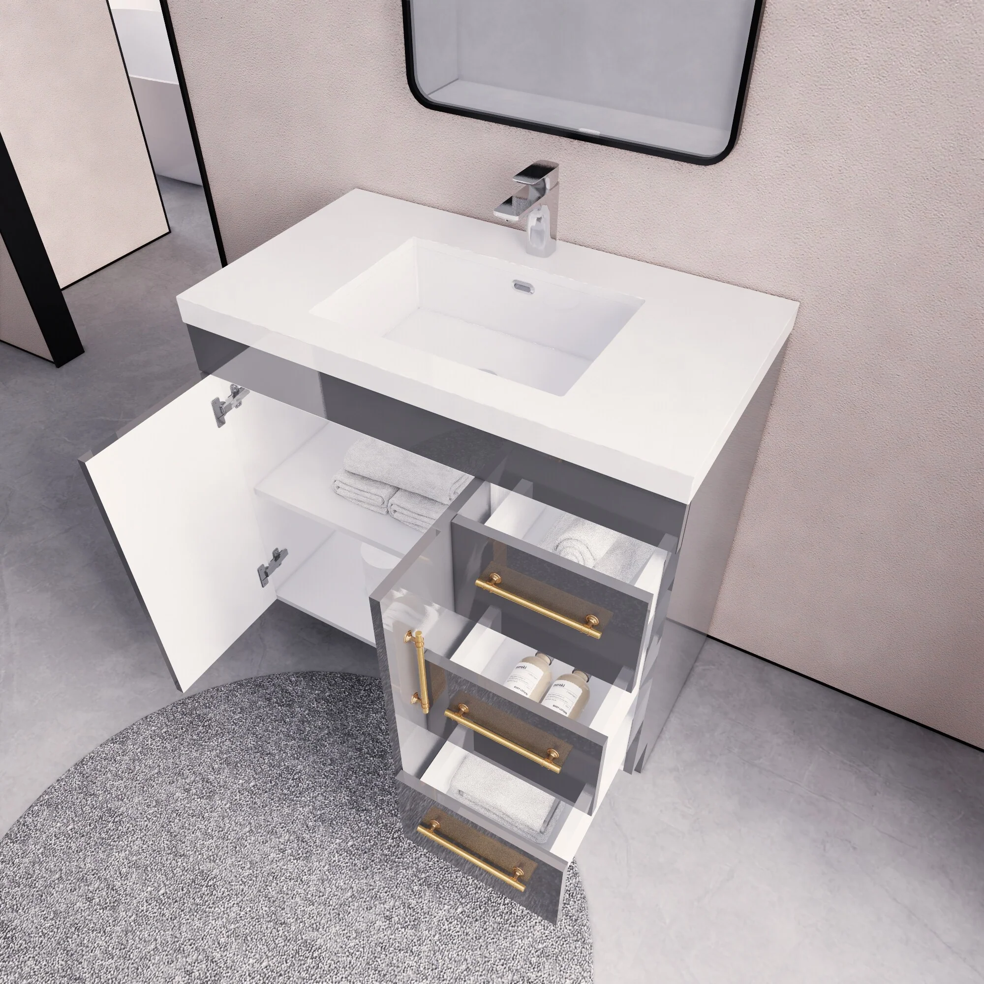 Eliza 36 Freestanding Vanity (Right Drawers) with Single Sink