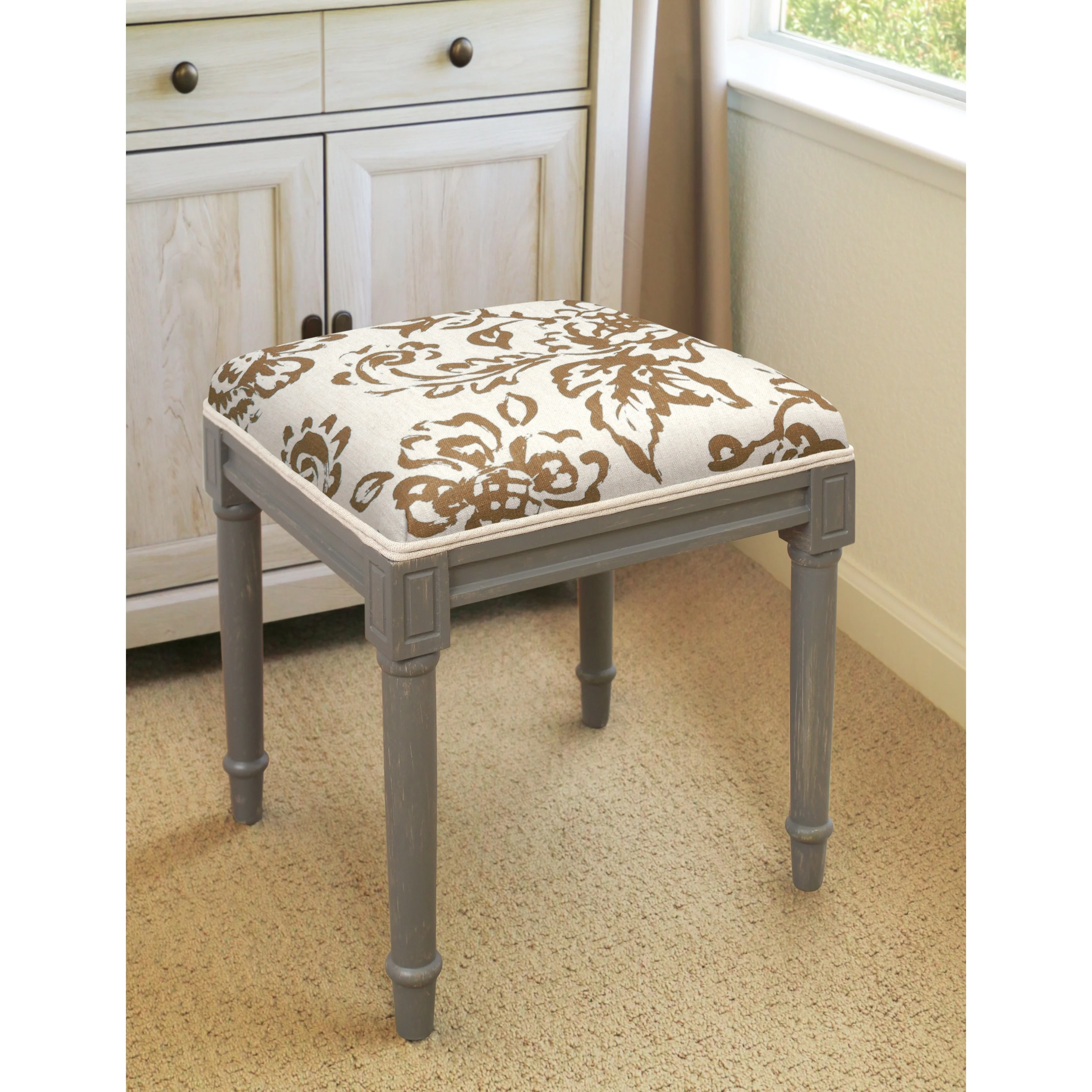 Toile Rustic-grey Vanity Stool - N/A