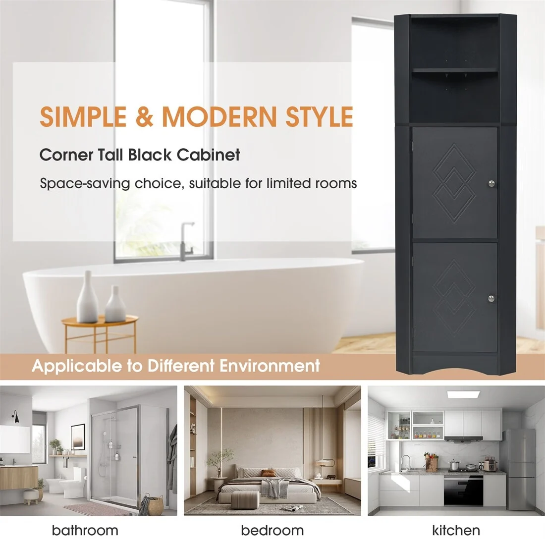 Merax Freestanding Tall Bathroom Corner Cabinet with Adjustable Shelves